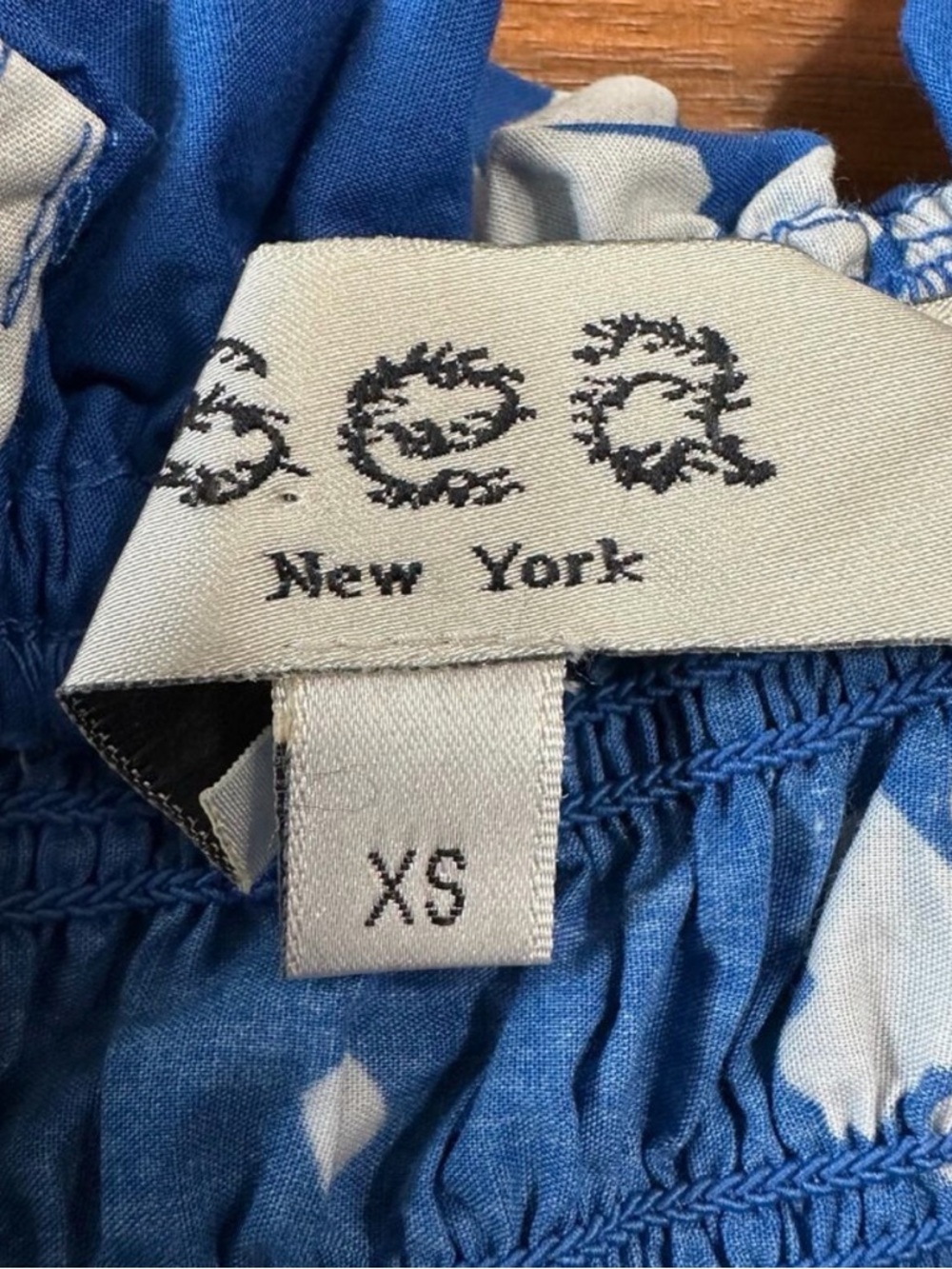 Sea NY Blue Cotton Sonia Print Smocked Coastal Midi Dress, Tropical Resort, XS - Picture 12 of 13